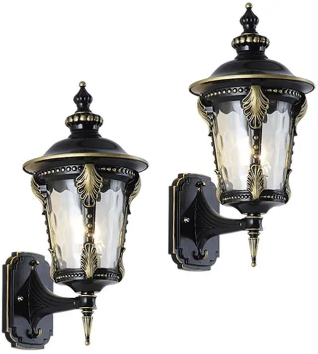 Main image of Exterior Wall Lanterns IP55 Waterproof Outdoor Wall Light Fixtures Aluminum 15 inch Porch Lights with Hammered Glass Shade for Patio Hallway Doorway Garden