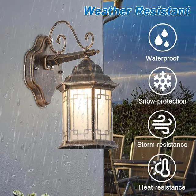 Alt view image 3 of 7 - 13 inch Vintage Outdoor Wall Lights Aluminum Exterior Porch Wall Sconce with Soft Light Glass lampshade E26 Waterproof Outdoor Lantern for Garage Front Porch Entryway Patio
