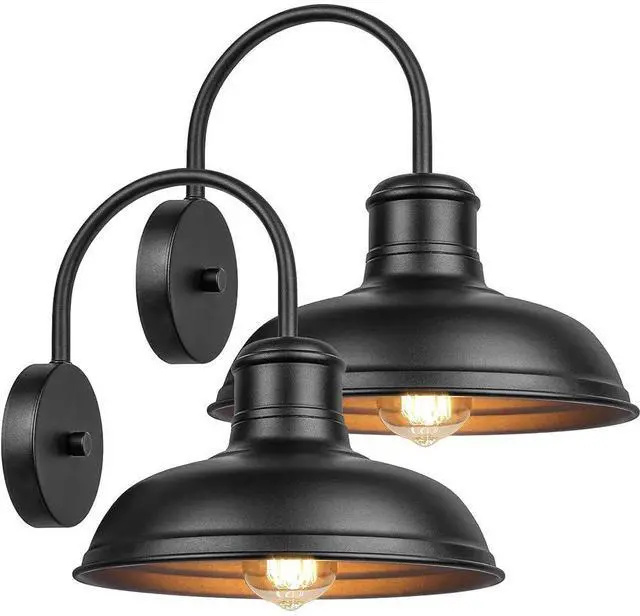 Main image of IP54 Waterproof Outdoor Wall Lights Gooseneck Wall Mount Porch Lights Outdoor 10.2 Inch Black Farmhouse Exterior Wall Sconce E26/E27 Base Lighting Fixture for Garage Patio Doorway