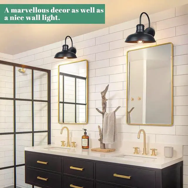 Alt view image 2 of 7 - IP54 Waterproof Outdoor Wall Lights Gooseneck Wall Mount Porch Lights Outdoor 10.2 Inch Black Farmhouse Exterior Wall Sconce E26/E27 Base Lighting Fixture for Garage Patio Doorway