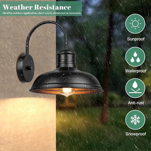 Alt view image 3 of 7 - IP54 Waterproof Outdoor Wall Lights Gooseneck Wall Mount Porch Lights Outdoor 10.2 Inch Black Farmhouse Exterior Wall Sconce E26/E27 Base Lighting Fixture for Garage Patio Doorway