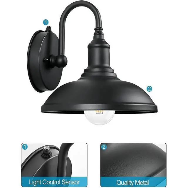 Alt view image 5 of 7 - with Sensor Outdoor Wall Lights, Gooseneck Vintage Industrial Outdoor Wall Lights Black Anti-Rust Outside Wall Sconce for Farmhouse, Barn, Warehouse, Loft (excl.E27 Bulb)