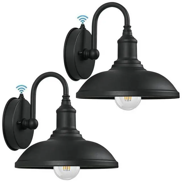 Main image of with Sensor Outdoor Wall Lights, Gooseneck Vintage Industrial Outdoor Wall Lights Black Anti-Rust Outside Wall Sconce for Farmhouse, Barn, Warehouse, Loft (excl.E27 Bulb)