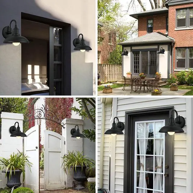 Alt view image 3 of 7 - with Sensor Outdoor Wall Lights, Gooseneck Vintage Industrial Outdoor Wall Lights Black Anti-Rust Outside Wall Sconce for Farmhouse, Barn, Warehouse, Loft (excl.E27 Bulb)