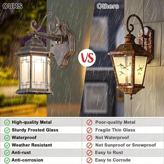 Alt view image 4 of 7 - 13 inch Vintage Outdoor Wall Lights Aluminum Exterior Porch Wall Sconce with Soft Light Glass lampshade E26 Waterproof Outdoor Lantern for Garage Front Porch Entryway Patio