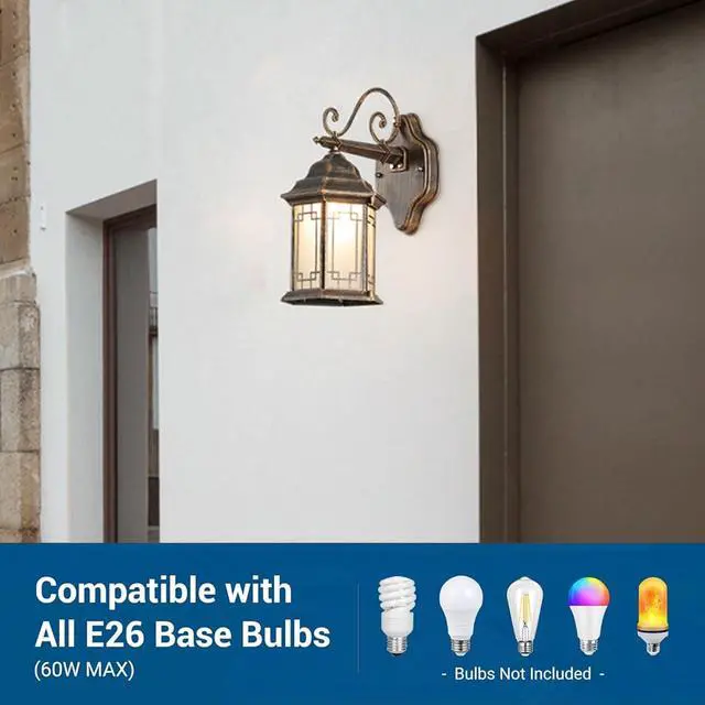 Alt view image 5 of 7 - 13 inch Vintage Outdoor Wall Lights Aluminum Exterior Porch Wall Sconce with Soft Light Glass lampshade E26 Waterproof Outdoor Lantern for Garage Front Porch Entryway Patio