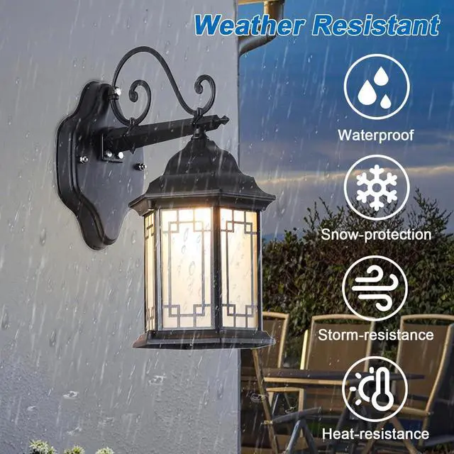 Alt view image 3 of 7 - 13 inch Vintage Outdoor Wall Lights Aluminum Exterior Porch Wall Sconce with Soft Light Glass lampshade E26 Waterproof Outdoor Lantern for Garage Front Porch Entryway Patio
