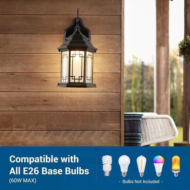 Alt view image 5 of 7 - 13 inch Vintage Outdoor Wall Lights Aluminum Exterior Porch Wall Sconce with Soft Light Glass lampshade E26 Waterproof Outdoor Lantern for Garage Front Porch Entryway Patio