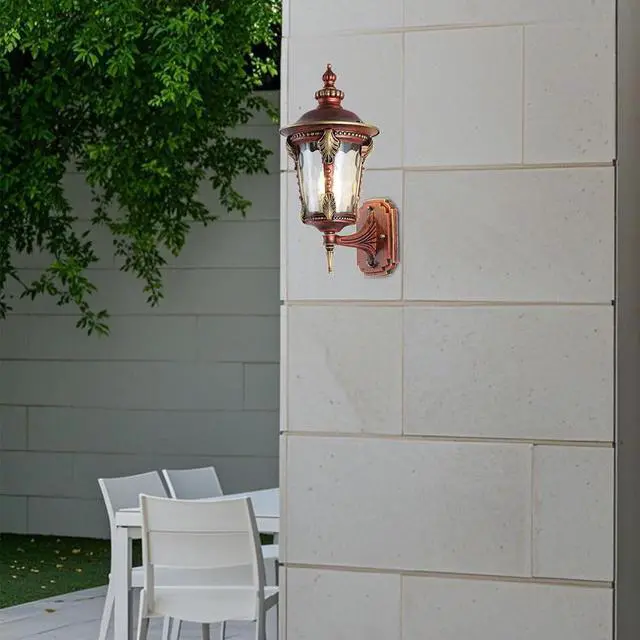 Alt view image 5 of 7 - Exterior Wall Lanterns IP55 Waterproof Outdoor Wall Light Fixtures Aluminum 15 inch Porch Lights with Hammered Glass Shade for Patio Hallway Doorway Garden
