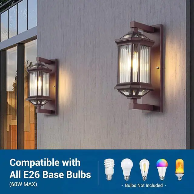 Alt view image 4 of 7 - Antique Outdoor Wall Lanterns 13.7 inch Aluminum Porch Light IP65 Waterproof Farmhouse Outdoor Wall Light with Striped Glass for Front Door Garage Patio