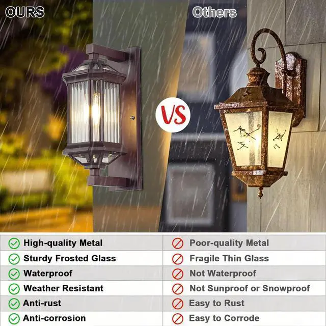 Alt view image 5 of 7 - Antique Outdoor Wall Lanterns 13.7 inch Aluminum Porch Light IP65 Waterproof Farmhouse Outdoor Wall Light with Striped Glass for Front Door Garage Patio