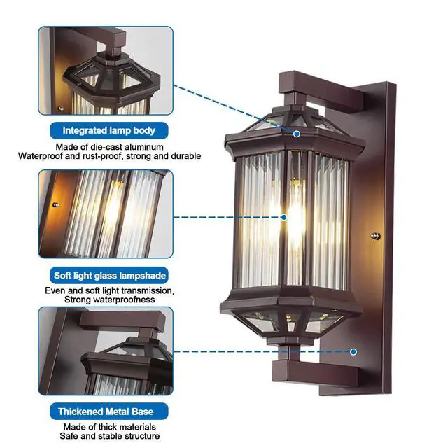 Alt view image 6 of 7 - Antique Outdoor Wall Lanterns 13.7 inch Aluminum Porch Light IP65 Waterproof Farmhouse Outdoor Wall Light with Striped Glass for Front Door Garage Patio