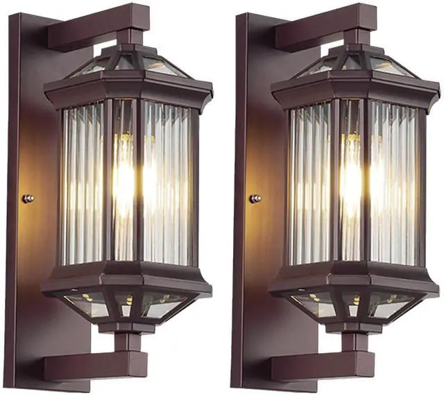 Main image of Antique Outdoor Wall Lanterns 13.7 inch Aluminum Porch Light IP65 Waterproof Farmhouse Outdoor Wall Light with Striped Glass for Front Door Garage Patio