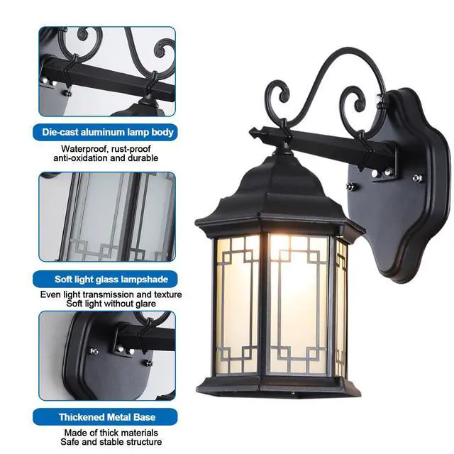 Alt view image 7 of 7 - 13 inch Vintage Outdoor Wall Lights Aluminum Exterior Porch Wall Sconce with Soft Light Glass lampshade E26 Waterproof Outdoor Lantern for Garage Front Porch Entryway Patio