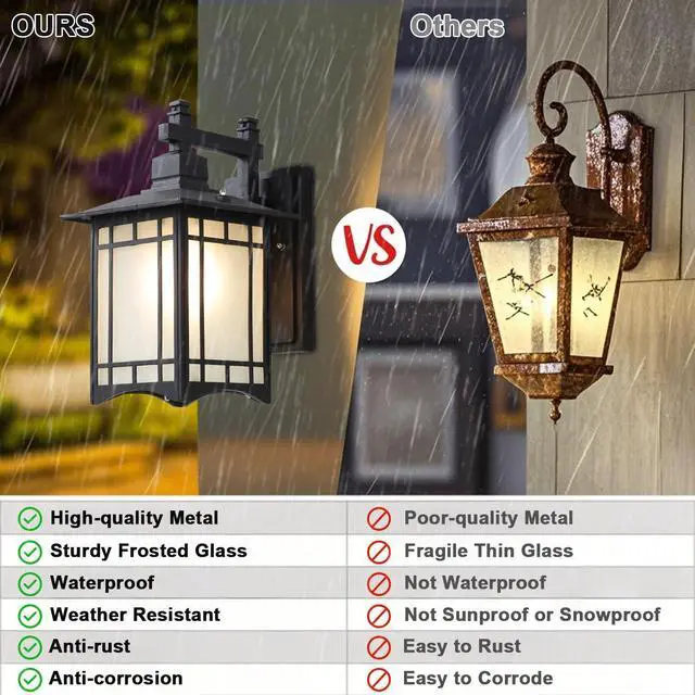 Alt view image 4 of 7 - Outdoor Wall Lantern, Waterproof Anti-Rust Aluminum Porch Lights 12.5 inch Vintage Exterior Outdoor Wall Light Fixtures Black Exterior Sconces for House Front Door Garage
