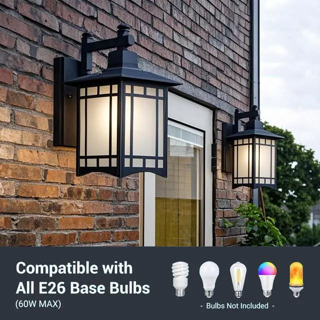 Alt view image 5 of 7 - Outdoor Wall Lantern, Waterproof Anti-Rust Aluminum Porch Lights 12.5 inch Vintage Exterior Outdoor Wall Light Fixtures Black Exterior Sconces for House Front Door Garage