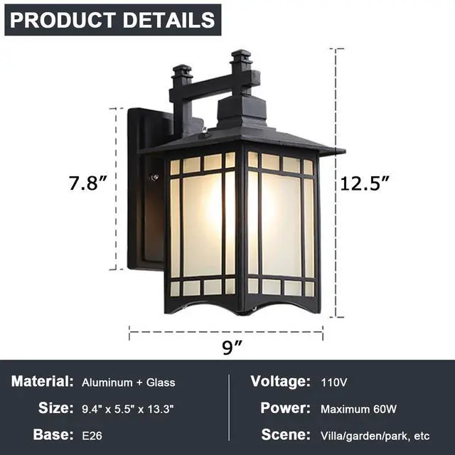 Alt view image 6 of 7 - Outdoor Wall Lantern, Waterproof Anti-Rust Aluminum Porch Lights 12.5 inch Vintage Exterior Outdoor Wall Light Fixtures Black Exterior Sconces for House Front Door Garage