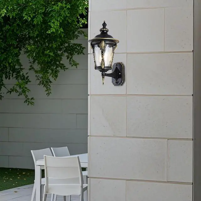 Alt view image 5 of 7 - Exterior Wall Lanterns IP55 Waterproof Outdoor Wall Light Fixtures Aluminum 15 inch Porch Lights with Hammered Glass Shade for Patio Hallway Doorway Garden