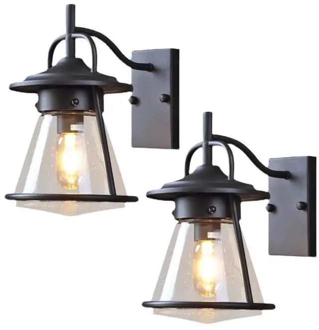 Main image of Outdoor Wall Lights, Vintage Porch IP54 Waterproof Wall Sconce Iron Glass Farmhouse Exterior Wall Mount Wall Lamp Lighting Fixture for Garage Patio Door Way (Black)