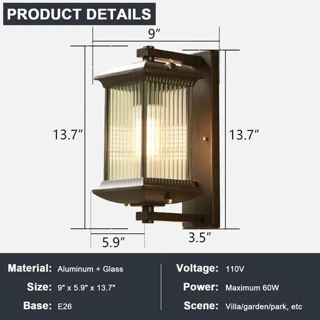Alt view image 7 of 7 - Retro Exterior Wall Lantern 100% Anti-Rust Aluminum Outdoor Wall Light with Soft Light Glass Waterproof Porch Sconce for House Entryway Garage Front Door