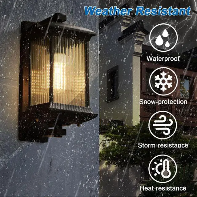 Alt view image 3 of 7 - Retro Exterior Wall Lantern 100% Anti-Rust Aluminum Outdoor Wall Light with Soft Light Glass Waterproof Porch Sconce for House Entryway Garage Front Door