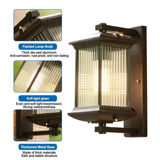 Alt view image 4 of 7 - Retro Exterior Wall Lantern 100% Anti-Rust Aluminum Outdoor Wall Light with Soft Light Glass Waterproof Porch Sconce for House Entryway Garage Front Door