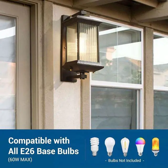 Alt view image 6 of 7 - Retro Exterior Wall Lantern 100% Anti-Rust Aluminum Outdoor Wall Light with Soft Light Glass Waterproof Porch Sconce for House Entryway Garage Front Door