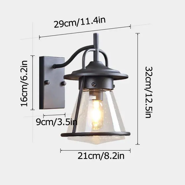 Alt view image 7 of 7 - Outdoor Wall Lights, Vintage Porch IP54 Waterproof Wall Sconce Iron Glass Farmhouse Exterior Wall Mount Wall Lamp Lighting Fixture for Garage Patio Door Way (Black)