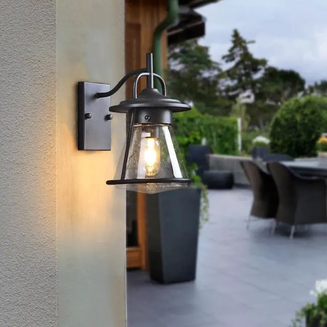 Alt view image 2 of 7 - Outdoor Wall Lights, Vintage Porch IP54 Waterproof Wall Sconce Iron Glass Farmhouse Exterior Wall Mount Wall Lamp Lighting Fixture for Garage Patio Door Way (Black)