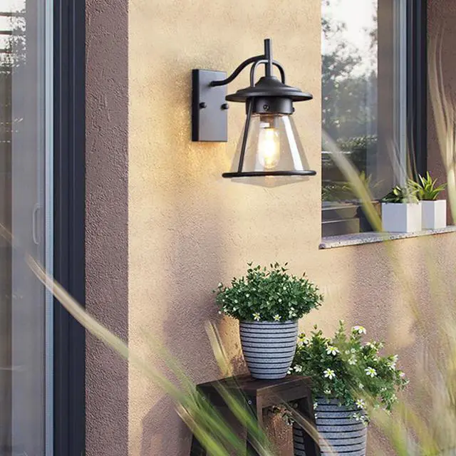 Alt view image 3 of 7 - Outdoor Wall Lights, Vintage Porch IP54 Waterproof Wall Sconce Iron Glass Farmhouse Exterior Wall Mount Wall Lamp Lighting Fixture for Garage Patio Door Way (Black)