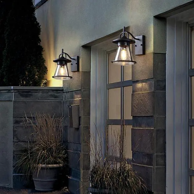Alt view image 4 of 7 - Outdoor Wall Lights, Vintage Porch IP54 Waterproof Wall Sconce Iron Glass Farmhouse Exterior Wall Mount Wall Lamp Lighting Fixture for Garage Patio Door Way (Black)