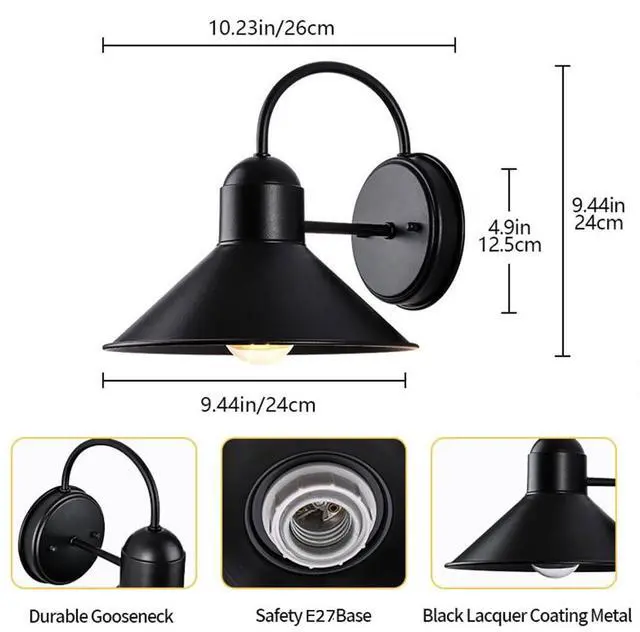 Alt view image 7 of 7 - Vintage Outdoor Wall Sconce IP65 Anti-Rust Waterproof Metal Wall Lights 10 Inch Outdoor Gooseneck Barn Light Retro Farmhouse Exterior Light Fixture for Porch Garage Patio Doorway