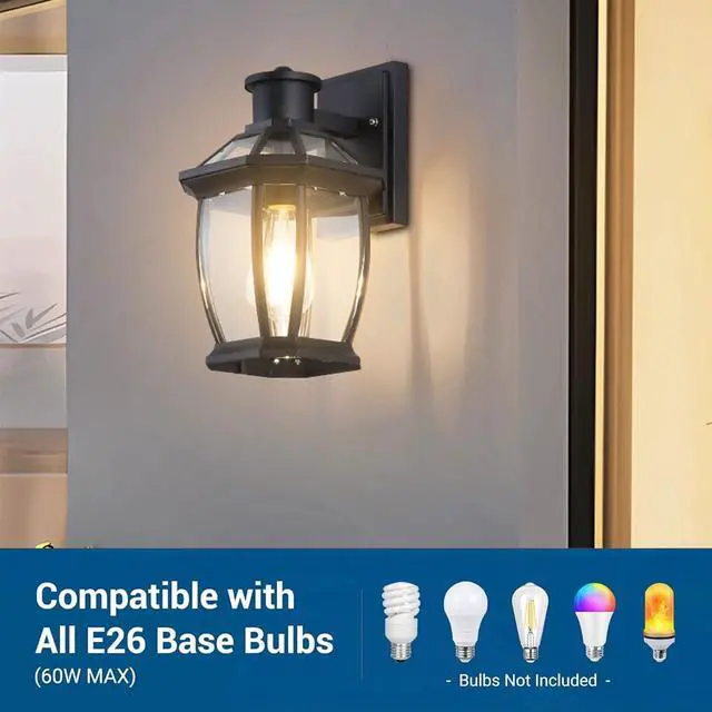 Alt view image 4 of 7 - Outdoor Wall Lanterns Aluminum Exterior Waterproof Wall Light Vintage Porch Wall Lighting with Clear Glass Shade for Porch Front Door Way Garage Patio
