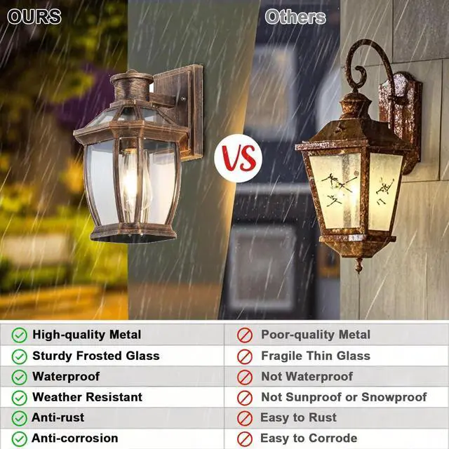 Alt view image 3 of 7 - Outdoor Wall Lanterns Aluminum Exterior Waterproof Wall Light Vintage Porch Wall Lighting with Clear Glass Shade for Porch Front Door Way Garage Patio