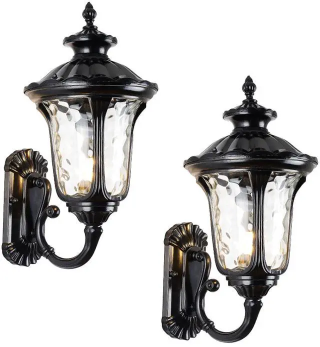 Main image of Waterproof Exterior Wall Sconce 15.7 inch Aluminum Outdoor Wall Lanterns Porch Lights with Water Pattern Glass Shades E26 Vintage Outdoor Light Fixtures for House Garage Patio