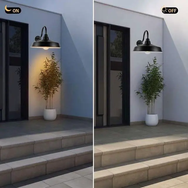 Alt view image 4 of 7 - Outdoor Gooseneck Large Barn Light 16 Inch Dome Exterior Wall Sconce Anti-Rust Waterproof Vintage Porch Wall Light Fixtures Wall Mount Outdoor Farmhouse Light Fixture