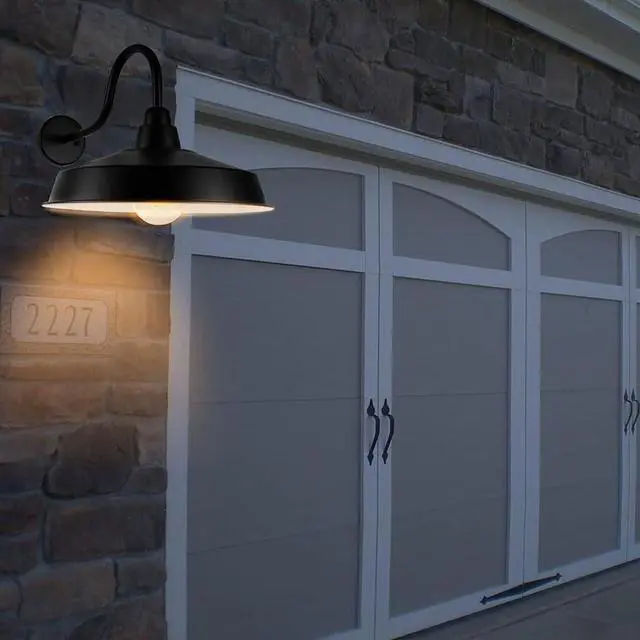 Alt view image 2 of 7 - Outdoor Gooseneck Large Barn Light 16 Inch Dome Exterior Wall Sconce Anti-Rust Waterproof Vintage Porch Wall Light Fixtures Wall Mount Outdoor Farmhouse Light Fixture