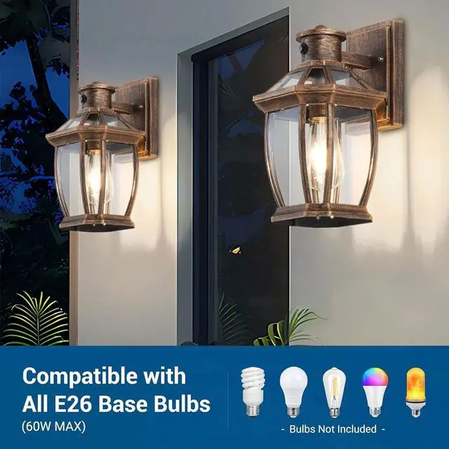 Alt view image 4 of 7 - Outdoor Wall Lanterns Aluminum Exterior Waterproof Wall Light Vintage Porch Wall Lighting with Clear Glass Shade for Porch Front Door Way Garage Patio