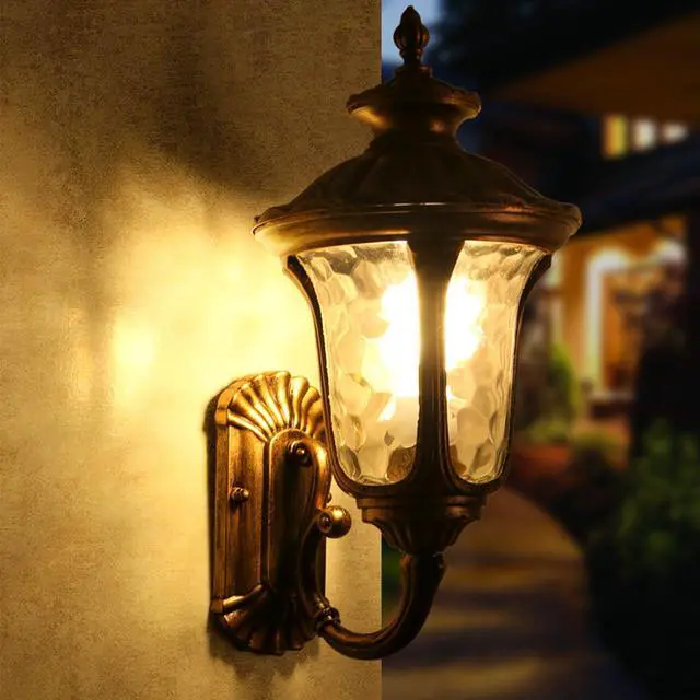 Alt view image 3 of 7 - Waterproof Exterior Wall Sconce 15.7 inch Aluminum Outdoor Wall Lanterns Porch Lights with Water Pattern Glass Shades E26 Vintage Outdoor Light Fixtures for House Garage Patio