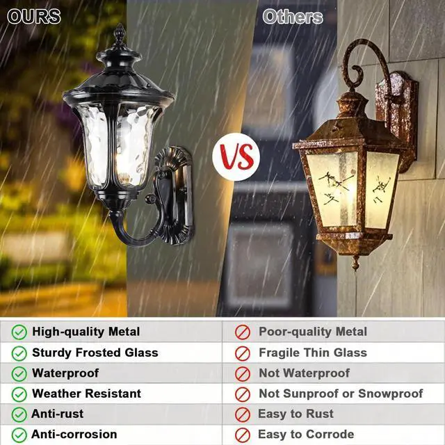 Alt view image 4 of 7 - Waterproof Exterior Wall Sconce 15.7 inch Aluminum Outdoor Wall Lanterns Porch Lights with Water Pattern Glass Shades E26 Vintage Outdoor Light Fixtures for House Garage Patio