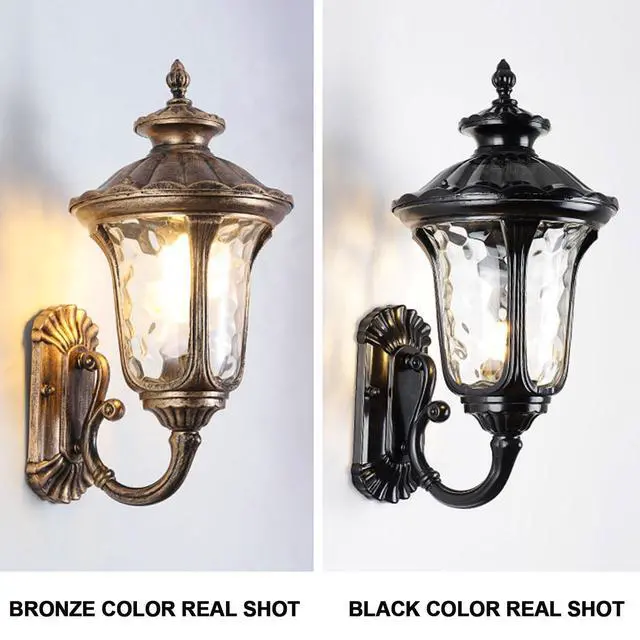 Alt view image 5 of 7 - Waterproof Exterior Wall Sconce 15.7 inch Aluminum Outdoor Wall Lanterns Porch Lights with Water Pattern Glass Shades E26 Vintage Outdoor Light Fixtures for House Garage Patio