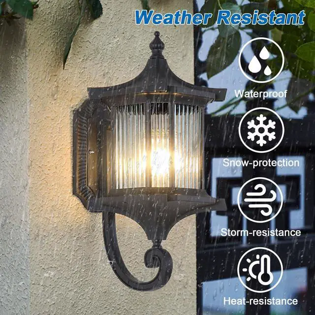 Alt view image 2 of 7 - European Exterior Wall Lanterns Waterproof Anti-Rust Aluminum Outdoor Wall Lights 17.7" Large Porch Lights E26 Socket Wall Lamps for Front Door Garage Patio