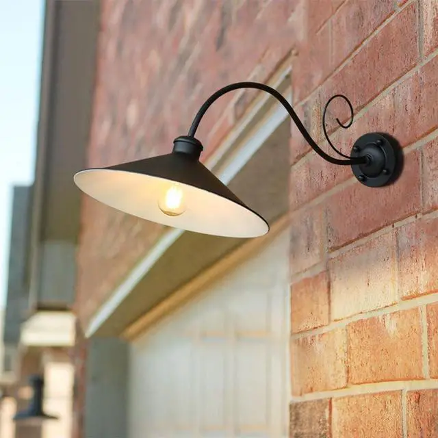 Alt view image 2 of 7 - Antique American Outdoor Wall Lights Anti-Rust Waterproof 14.1 Inch Large Gooseneck Wall Sconce Black Vintage Farmhouse Barn Light Wall Mount Light Fixture for Porch Garage Patio