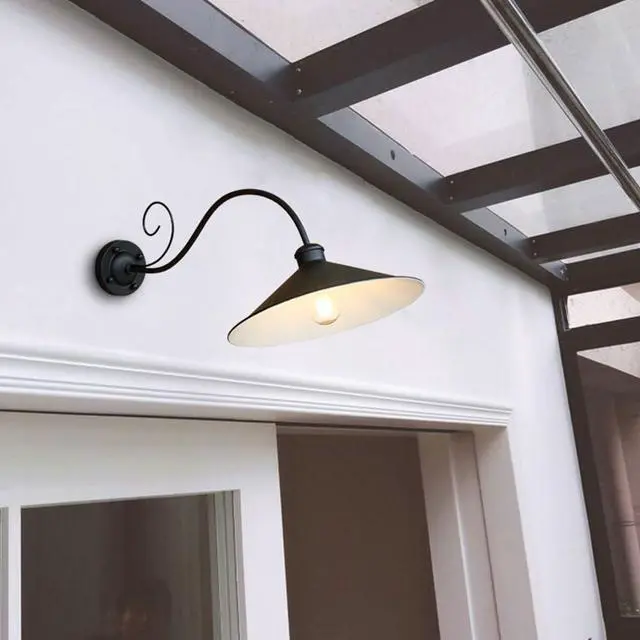Alt view image 3 of 7 - Antique American Outdoor Wall Lights Anti-Rust Waterproof 14.1 Inch Large Gooseneck Wall Sconce Black Vintage Farmhouse Barn Light Wall Mount Light Fixture for Porch Garage Patio