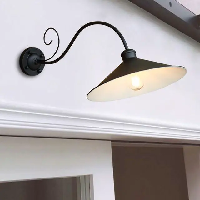 Alt view image 4 of 7 - Antique American Outdoor Wall Lights Anti-Rust Waterproof 14.1 Inch Large Gooseneck Wall Sconce Black Vintage Farmhouse Barn Light Wall Mount Light Fixture for Porch Garage Patio