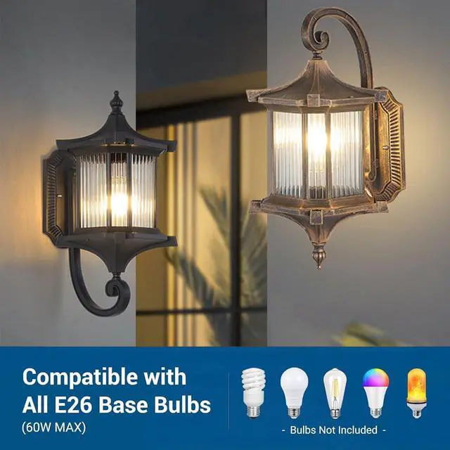 Alt view image 4 of 7 - European Exterior Wall Lanterns Waterproof Anti-Rust Aluminum Outdoor Wall Lights 17.7" Large Porch Lights E26 Socket Wall Lamps for Front Door Garage Patio