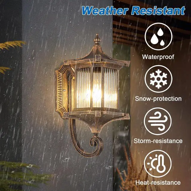 Alt view image 2 of 7 - European Exterior Wall Lanterns Waterproof Anti-Rust Aluminum Outdoor Wall Lights 17.7" Large Porch Lights E26 Socket Wall Lamps for Front Door Garage Patio