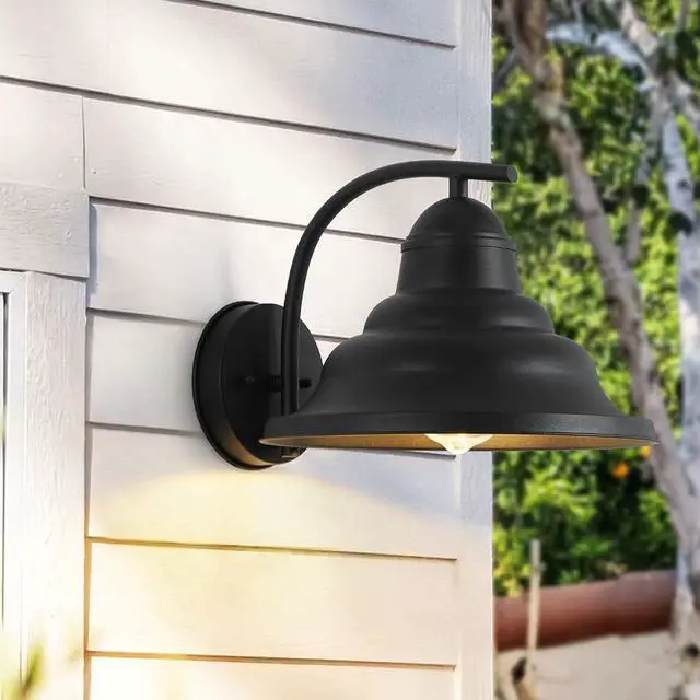 Alt view image 2 of 7 - Vintage Gooseneck Wall Sconce IP65 Waterproof Porch Wall Light Fixtures Wall Mount Farmhouse Barn Light Black Iron Exterior Wall Lamps for Garage, Patio Doorway