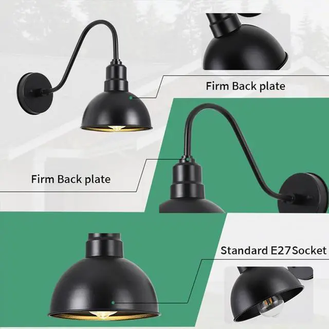 Alt view image 4 of 7 - IP54 Waterproof Outdoor Wall Lights Vintage Gooseneck Wall Sconce 16 Inch Black Wall Mount Porch Lights Farmhouse Exterior Barn Fixture for Garage Patio Doorway