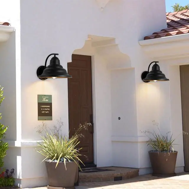 Alt view image 3 of 7 - Vintage Gooseneck Wall Sconce IP65 Waterproof Porch Wall Light Fixtures Wall Mount Farmhouse Barn Light Black Iron Exterior Wall Lamps for Garage, Patio Doorway